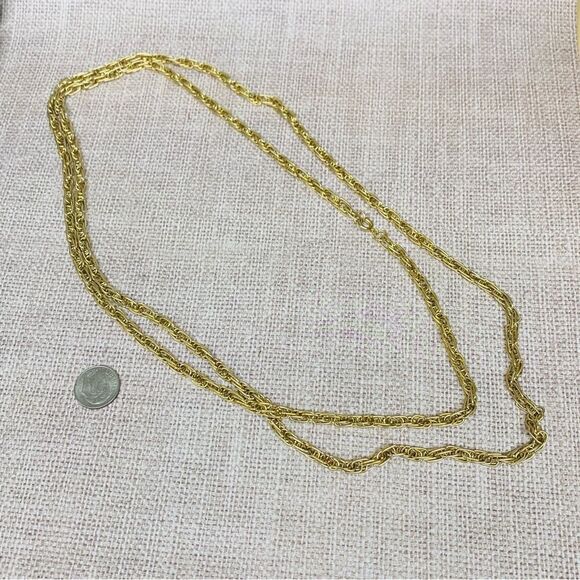 Gold Long Textured Link Necklace - Picture 1 of 2